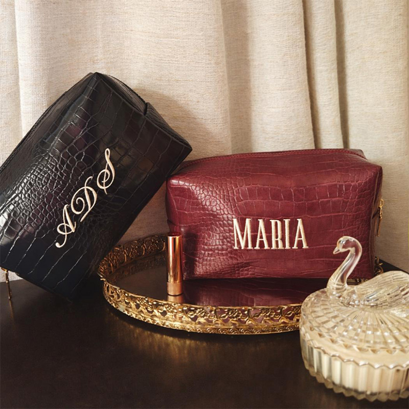 Luxury Bags Vegan Leather - Tas Makeup Bordir Motif Buaya, Pouch